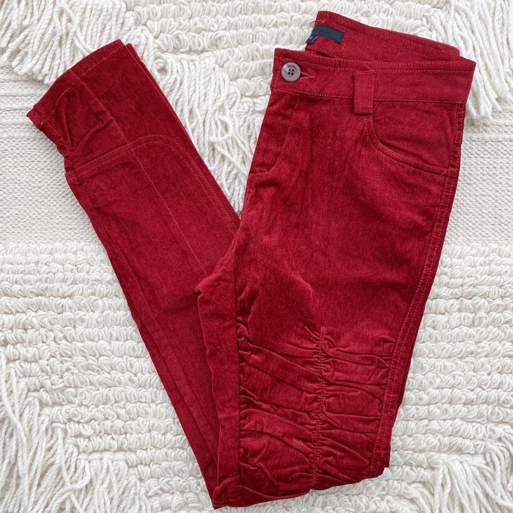 ALEXANDER WANG red crushed velvet ruched skinny pants 4